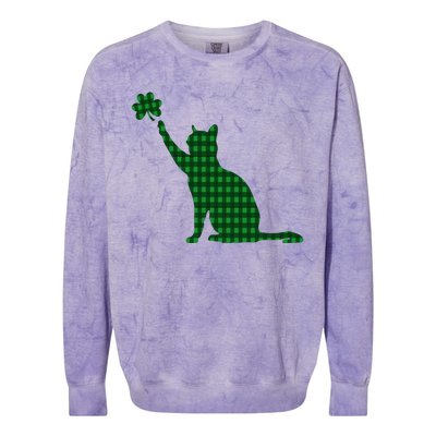 Cute Cat St Patricks Day Clover Lucky Cat Mom Shamrock Cat Colorblast Crewneck Sweatshirt