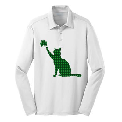 Cute Cat St Patricks Day Clover Lucky Cat Mom Shamrock Cat Silk Touch Performance Long Sleeve Polo