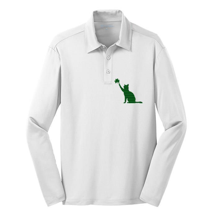 Cute Cat St Patricks Day Clover Lucky Cat Mom Shamrock Cat Silk Touch Performance Long Sleeve Polo