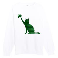 Cute Cat St Patricks Day Clover Lucky Cat Mom Shamrock Cat Premium Crewneck Sweatshirt