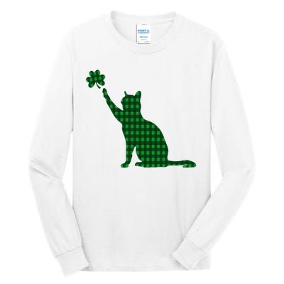 Cute Cat St Patricks Day Clover Lucky Cat Mom Shamrock Cat Tall Long Sleeve T-Shirt