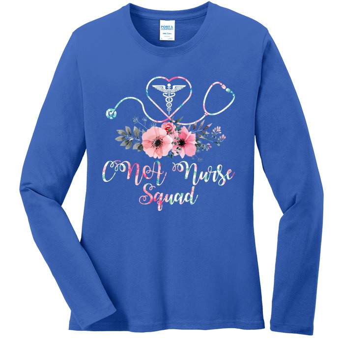 Cute Cna Squad Costume Stethoscope Floral Gift Nursing Gift Ladies Long Sleeve Shirt