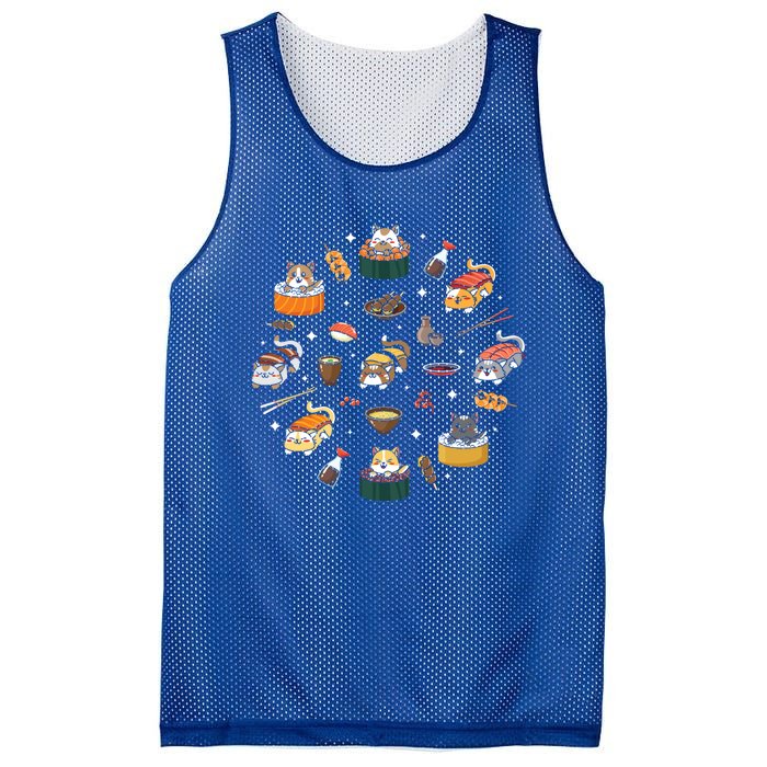 Cute Cat Sushi Roll Funny Japanese Rice Art Chef Cook Kitty Cute Gift Mesh Reversible Basketball Jersey Tank