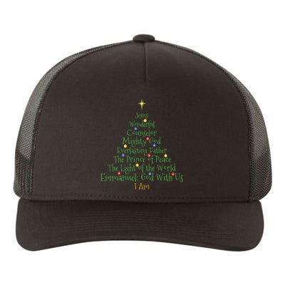 Christian Christmas Shirts Bible Names Of Jesus Tree Shaped Yupoong Adult 5-Panel Trucker Hat