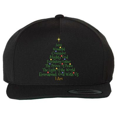 Christian Christmas Shirts Bible Names Of Jesus Tree Shaped Wool Snapback Cap