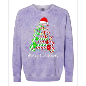 Candy Cane Santa Hat Funny Xmas Tree Merry Christmas YAll Colorblast Crewneck Sweatshirt