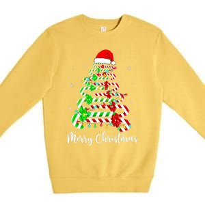 Candy Cane Santa Hat Funny Xmas Tree Merry Christmas YAll Premium Crewneck Sweatshirt