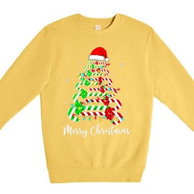 Candy Cane Santa Hat Funny Xmas Tree Merry Christmas YAll Premium Crewneck Sweatshirt