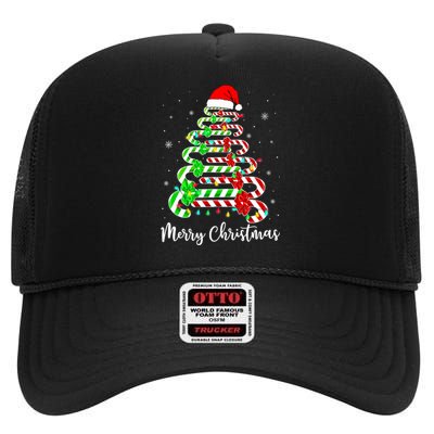 Candy Cane Santa Hat Funny Xmas Tree Merry Christmas YAll High Crown Mesh Back Trucker Hat