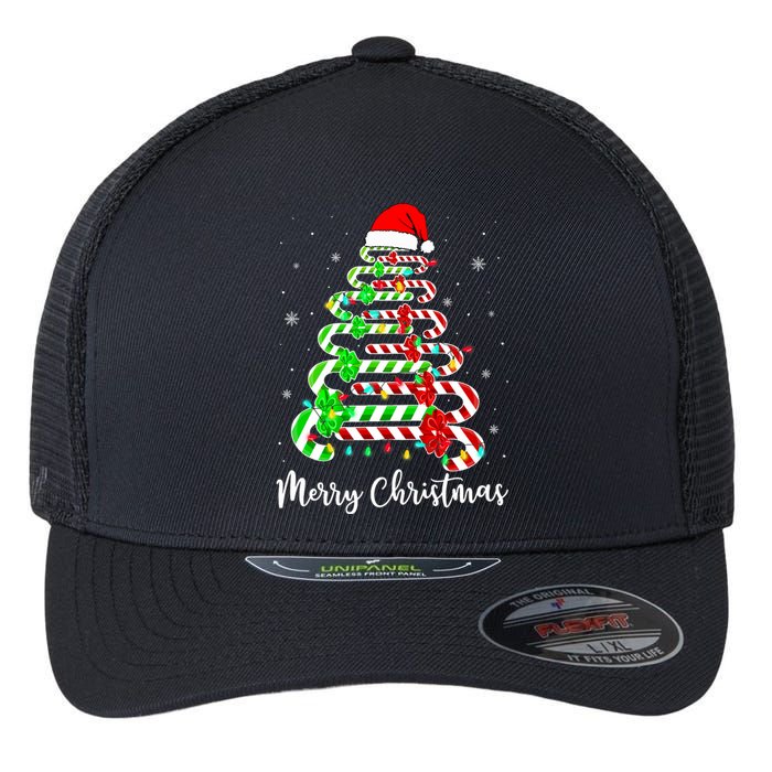 Candy Cane Santa Hat Funny Xmas Tree Merry Christmas YAll Flexfit Unipanel Trucker Cap