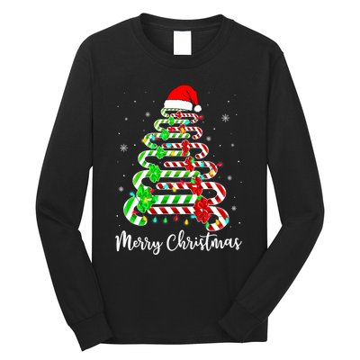 Candy Cane Santa Hat Funny Xmas Tree Merry Christmas YAll Long Sleeve Shirt