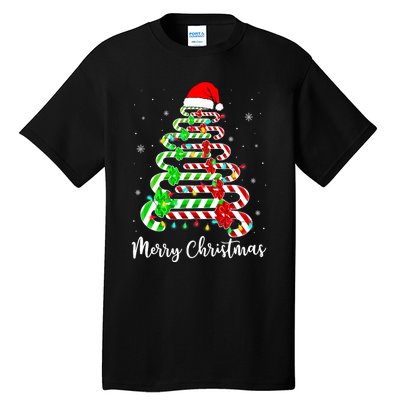 Candy Cane Santa Hat Funny Xmas Tree Merry Christmas YAll Tall T-Shirt