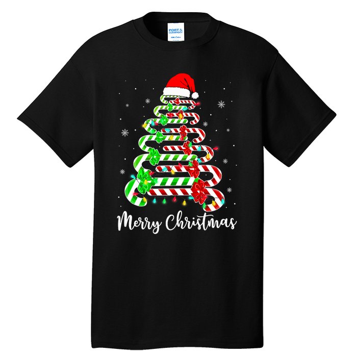 Candy Cane Santa Hat Funny Xmas Tree Merry Christmas YAll Tall T-Shirt