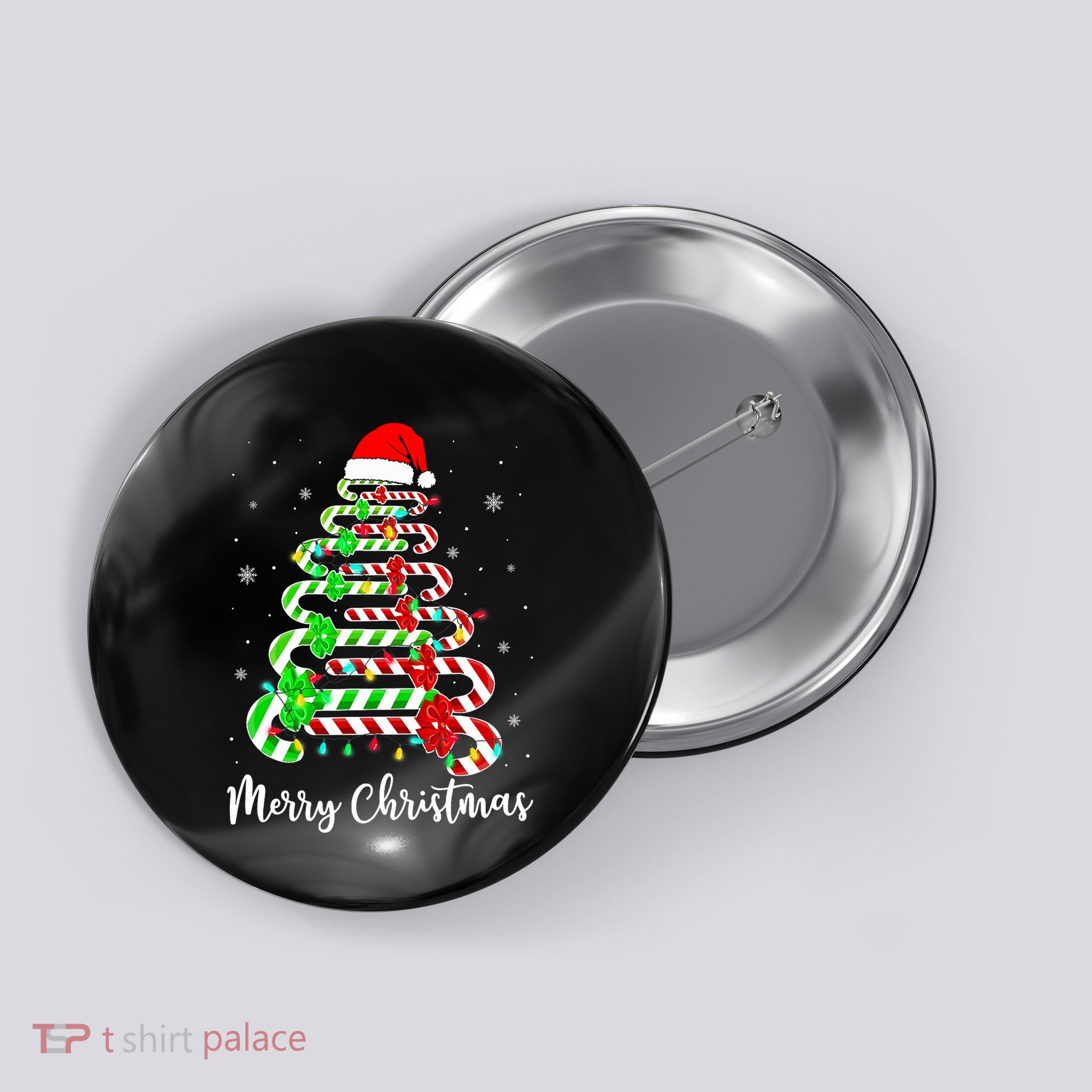 Candy Cane Santa Hat Funny Xmas Tree Merry Christmas YAll Button