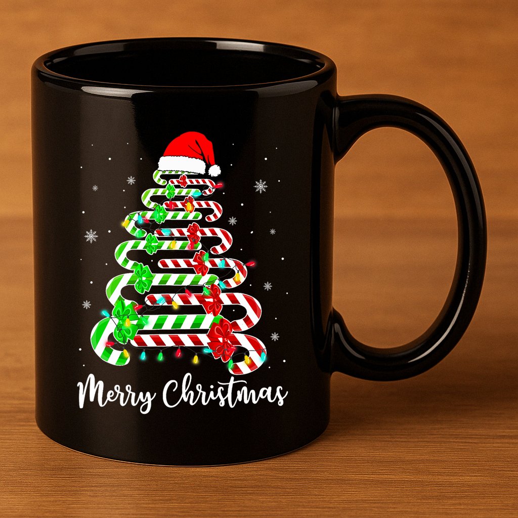 Candy Cane Santa Hat Funny Xmas Tree Merry Christmas YAll 11oz C Handle Ceramic Mug