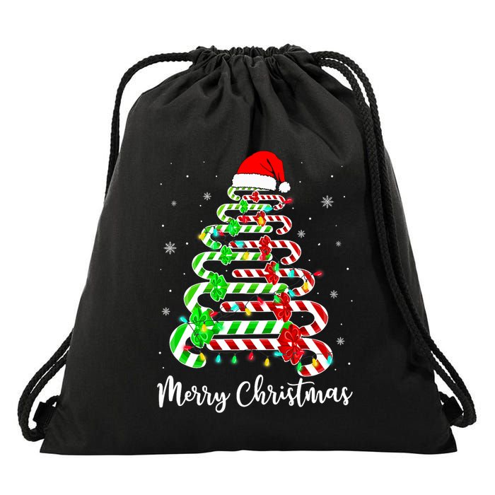 Candy Cane Santa Hat Funny Xmas Tree Merry Christmas YAll Drawstring Bag