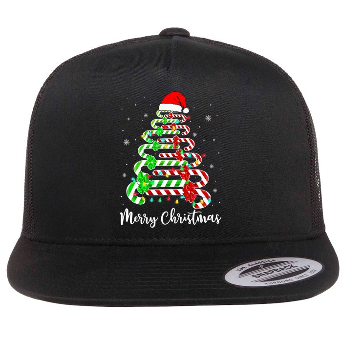 Candy Cane Santa Hat Funny Xmas Tree Merry Christmas YAll Flat Bill Trucker Hat