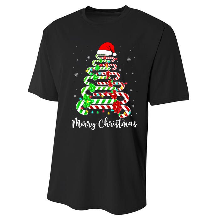 Candy Cane Santa Hat Funny Xmas Tree Merry Christmas YAll Performance Sprint T-Shirt