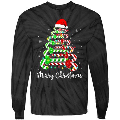 Candy Cane Santa Hat Funny Xmas Tree Merry Christmas YAll Tie-Dye Long Sleeve Shirt