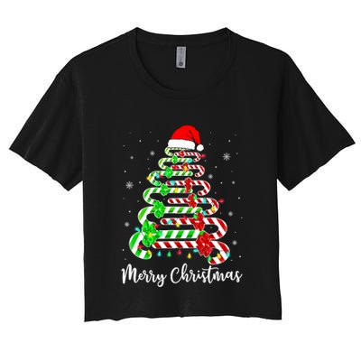Candy Cane Santa Hat Funny Xmas Tree Merry Christmas YAll Crop Top