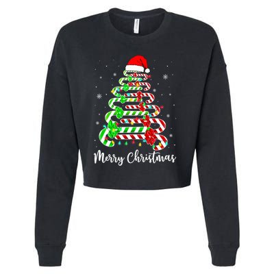 Candy Cane Santa Hat Funny Xmas Tree Merry Christmas YAll Cropped Pullover Crew