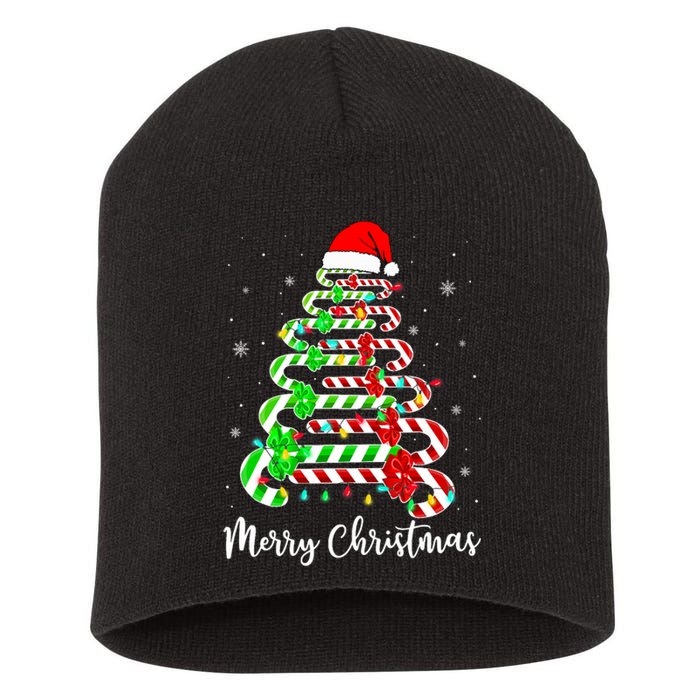 Candy Cane Santa Hat Funny Xmas Tree Merry Christmas YAll Short Acrylic Beanie