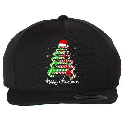 Candy Cane Santa Hat Funny Xmas Tree Merry Christmas YAll Wool Snapback Cap