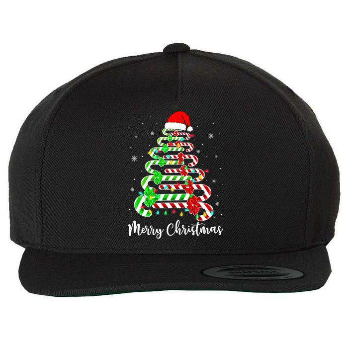 Candy Cane Santa Hat Funny Xmas Tree Merry Christmas YAll Wool Snapback Cap