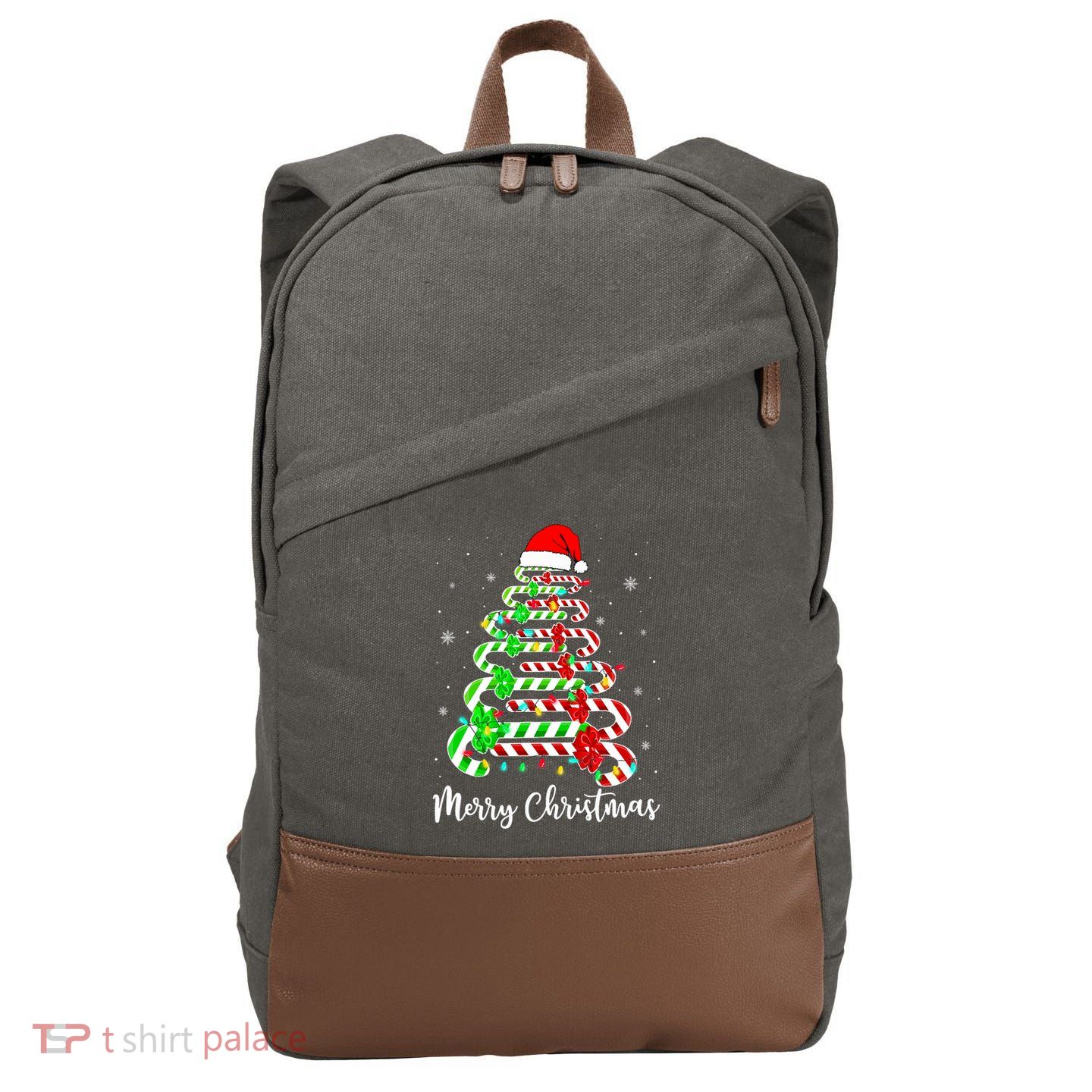 Candy Cane Santa Hat Funny Xmas Tree Merry Christmas YAll Cotton Canvas Backpack