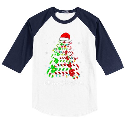 Candy Cane Santa Hat Funny Xmas Tree Merry Christmas YAll Baseball Sleeve Shirt