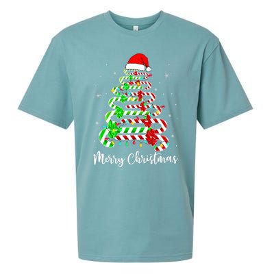 Candy Cane Santa Hat Funny Xmas Tree Merry Christmas YAll Sueded Cloud Jersey T-Shirt