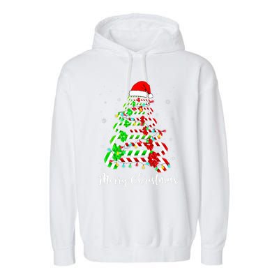 Candy Cane Santa Hat Funny Xmas Tree Merry Christmas YAll Garment-Dyed Fleece Hoodie