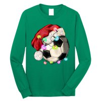 Cool Christmas Soccer Ball With Santa Hat Long Sleeve Shirt