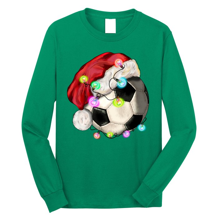 Cool Christmas Soccer Ball With Santa Hat Long Sleeve Shirt