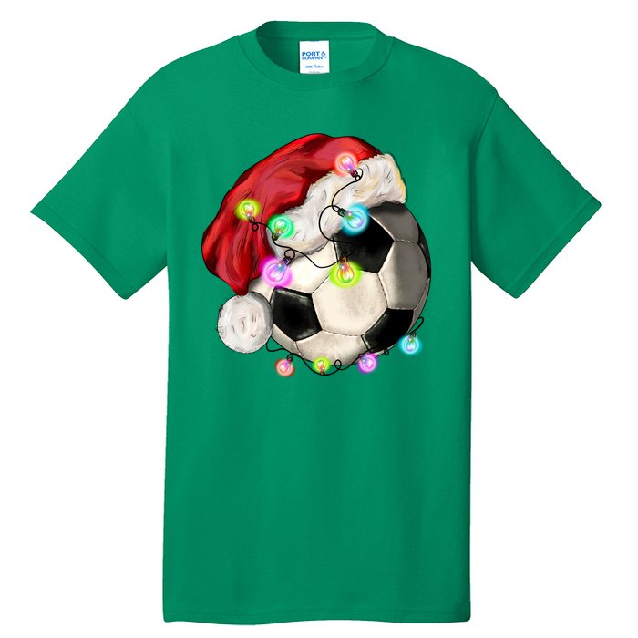 Cool Christmas Soccer Ball With Santa Hat Tall T-Shirt