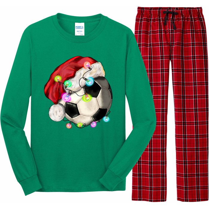 Cool Christmas Soccer Ball With Santa Hat Long Sleeve Pajama Set