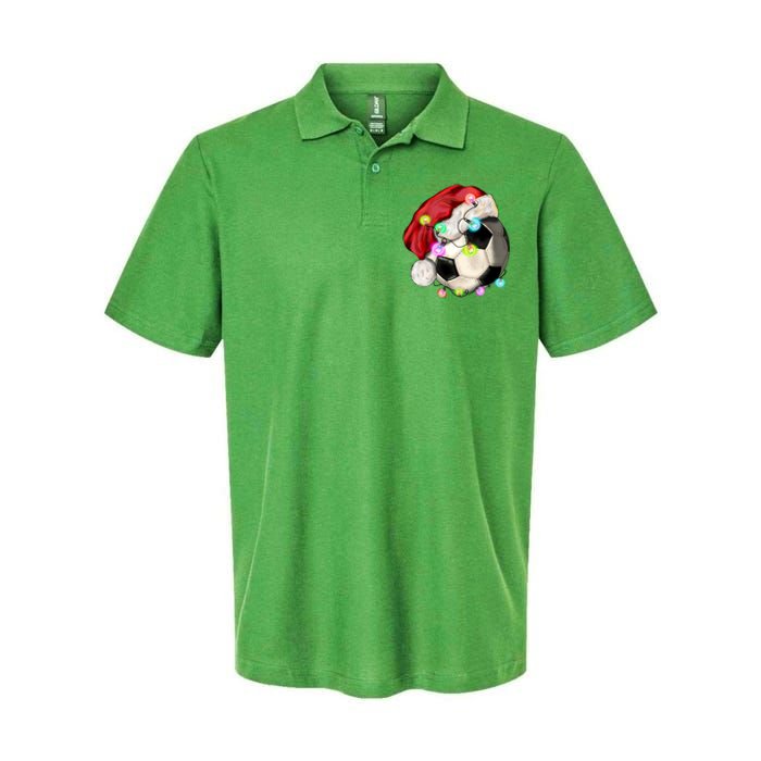 Cool Christmas Soccer Ball With Santa Hat Softstyle Adult Sport Polo