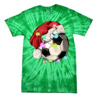 Cool Christmas Soccer Ball With Santa Hat Tie-Dye T-Shirt