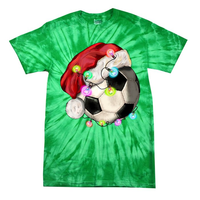 Cool Christmas Soccer Ball With Santa Hat Tie-Dye T-Shirt