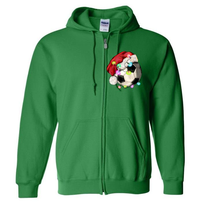 Cool Christmas Soccer Ball With Santa Hat Full Zip Hoodie