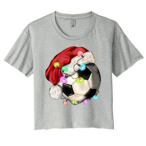 Cool Christmas Soccer Ball With Santa Hat Women's Crop Top Tee