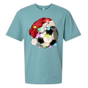 Cool Christmas Soccer Ball With Santa Hat Sueded Cloud Jersey T-Shirt