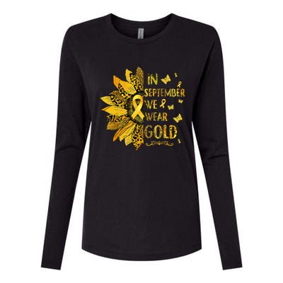 Childhood Cancer Sunflower In September We Wear Gold Womens Cotton Relaxed Long Sleeve T-Shirt