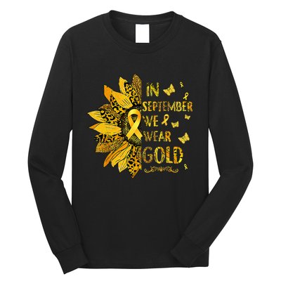 Childhood Cancer Sunflower In September We Wear Gold Long Sleeve Shirt