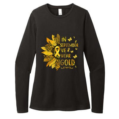 Childhood Cancer Sunflower In September We Wear Gold Womens CVC Long Sleeve Shirt