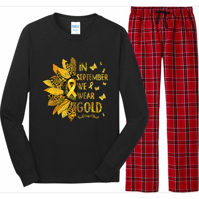 Childhood Cancer Sunflower In September We Wear Gold Long Sleeve Pajama Set