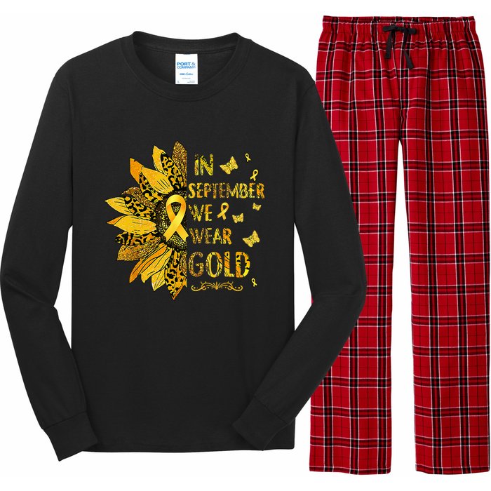 Childhood Cancer Sunflower In September We Wear Gold Long Sleeve Pajama Set