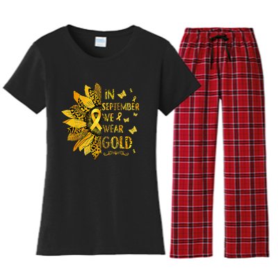 Childhood Cancer Sunflower In September We Wear Gold Women's Flannel Pajama Set