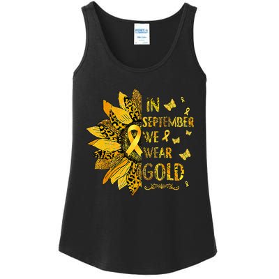 Childhood Cancer Sunflower In September We Wear Gold Ladies Essential Tank