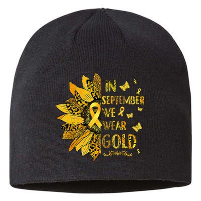 Childhood Cancer Sunflower In September We Wear Gold Sustainable Beanie